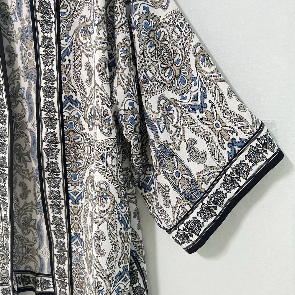 Max Studio Kimono Cardigan Large Black Blue Paisley Open Front Boho - Picture 4 of 9